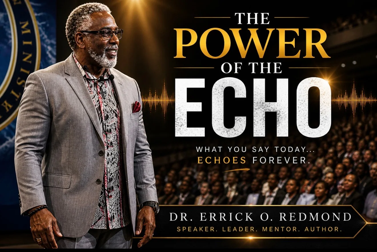 The Power of the Echo speaking artwork featuring Dr. Errick O. Redmond